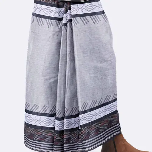 Ash Grey Geo Border Lungi - Image 3