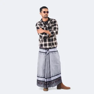 Ash Grey Geo Border Lungi
